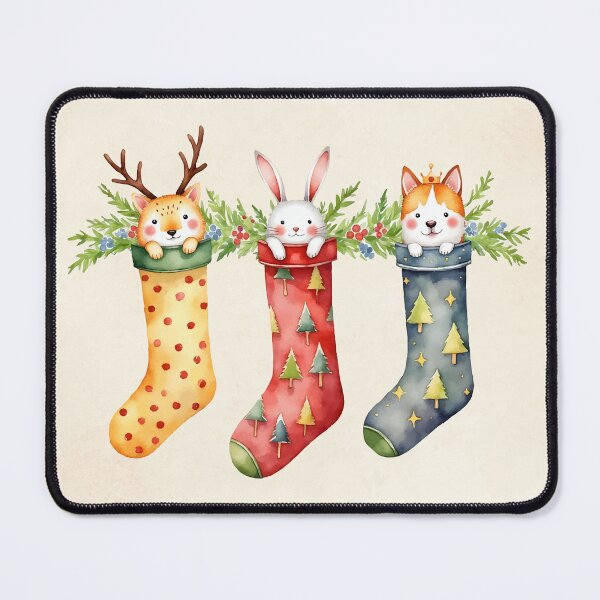 Item preview, Animal Stockings Christmas Coquette Watercolor designed and sold by Magnolia Valley Art.