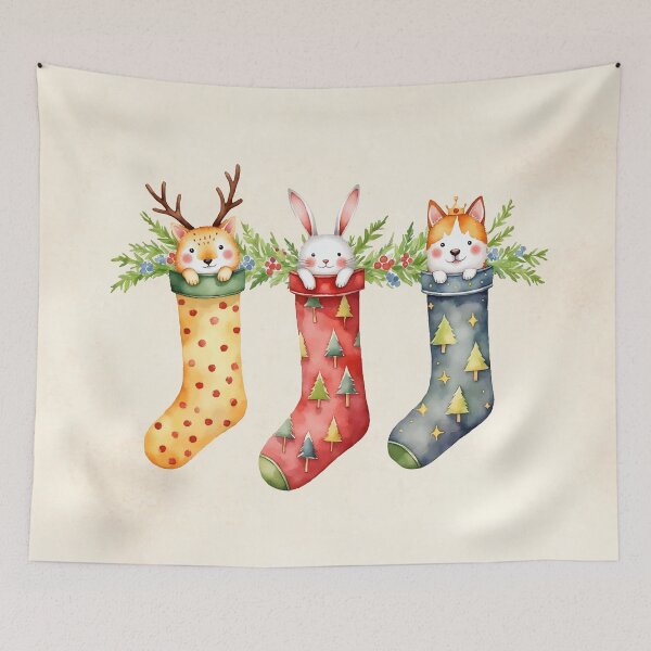 Item preview, Animal Stockings Christmas Coquette Watercolor designed and sold by Magnolia Valley Art.