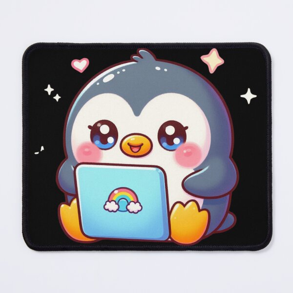 Item preview, Kawaii Penguin with Rainbow Laptop designed and sold by Cuteartistbe.