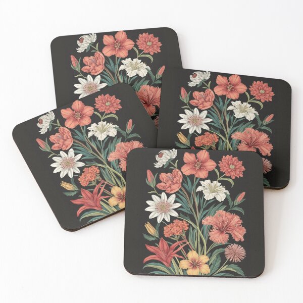 Item preview, Colorful Blooming Flowers – Abundant Botanical Design on Black designed and sold by ArtBySylvia.