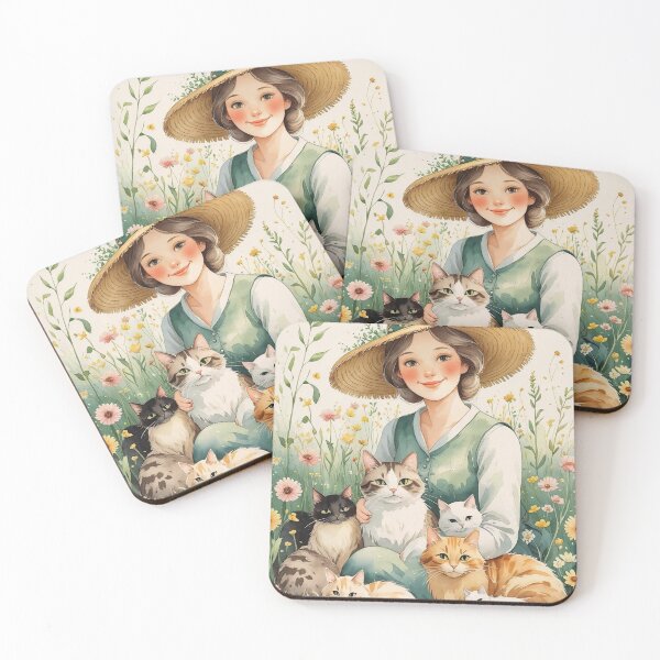 Item preview, Meadow Cats & Straw Hat Lady – Cottagecore Dream designed and sold by Deezyned.