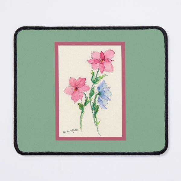 Item preview, Ruby and Blue Blooms - watercolor and pen designed and sold by Annie Mason Art.