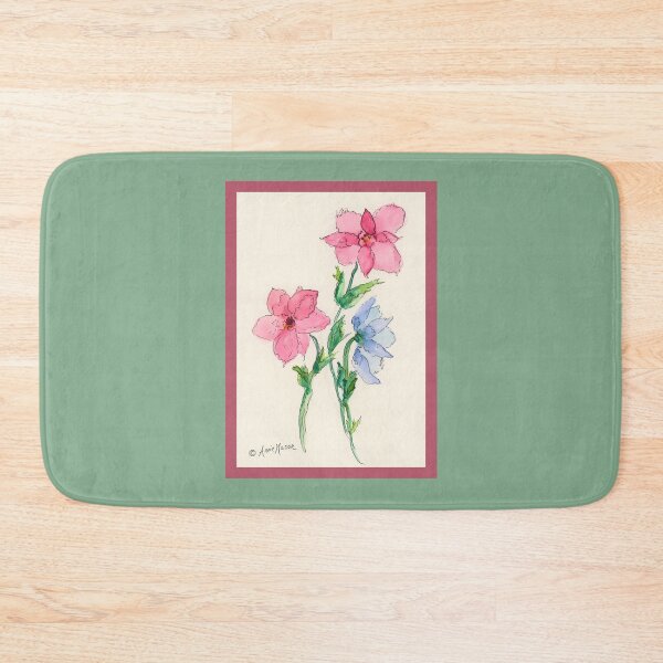 Item preview, Ruby and Blue Blooms - watercolor and pen designed and sold by Annie Mason Art.