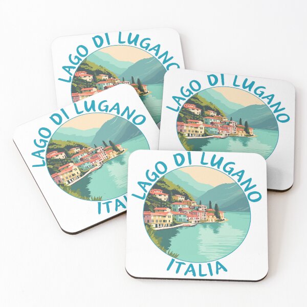 Artikelvorschau, Lago Di Lugano in Italien/Schweiz, Retro Travel Art Circle Emblem entworfen und verkauft von MaateoDesign.