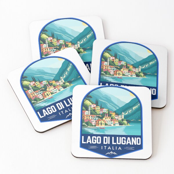 Artikelvorschau, Lago Di Lugano in Italien-Schweiz Vintage Reisekunst Abzeichen entworfen und verkauft von MaateoDesign.