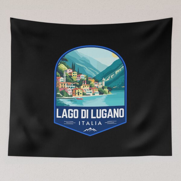 Item preview, Lago Di Lugano in Italy-Switzerland Vintage Travel Art Badge designed and sold by MaateoDesign.