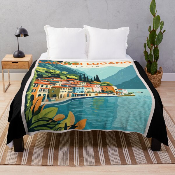 Artikelvorschau, Lago Di Lugano in Italien-Schweiz, Vintage Kunst Reiselandschaft entworfen und verkauft von MaateoDesign.