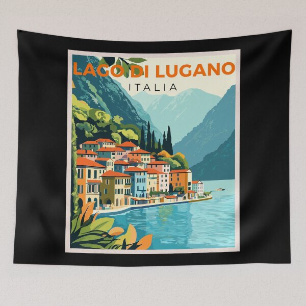 Item preview, Lago Di Lugano in Italy-Switzerland, Vintage Art Travel Landscape designed and sold by MaateoDesign.