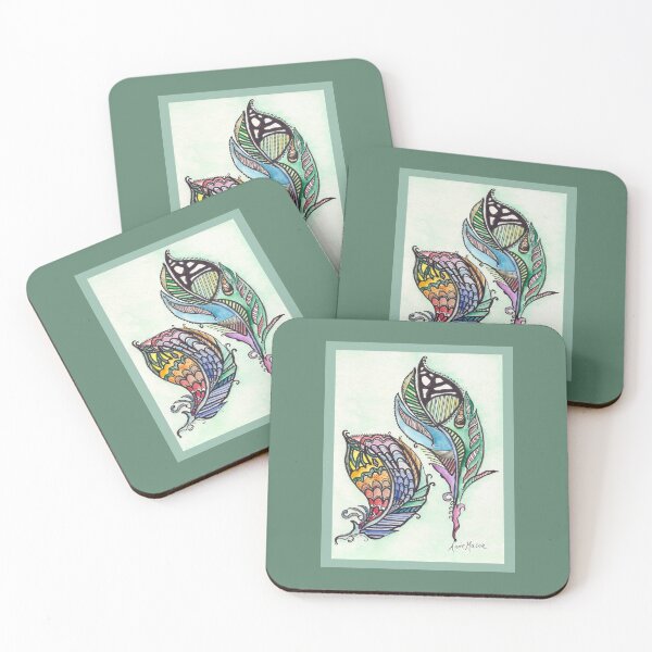 Item preview, Two Feathers - watercolor and ink drawing designed and sold by Annie Mason Art.