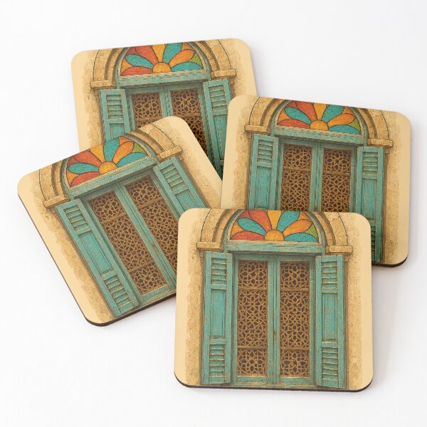 Item preview, Retro Levantine Vintage Window – Colorful Stained Glass & Shutters designed and sold by Sabbara.