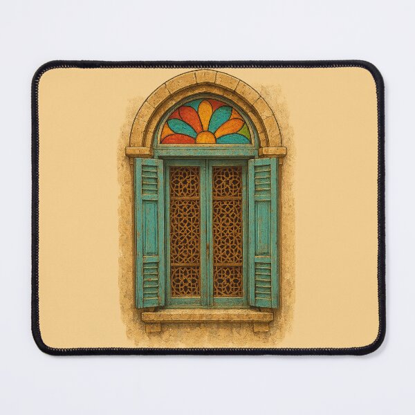 Item preview, Retro Levantine Vintage Window – Colorful Stained Glass & Shutters designed and sold by Sabbara.