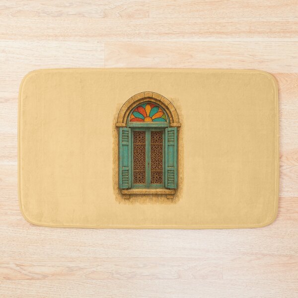 Item preview, Retro Levantine Vintage Window – Colorful Stained Glass & Shutters designed and sold by Sabbara.