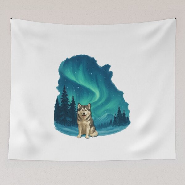Item preview,  “Geometric Alaskan Malamute Under the Northern Lights” designed and sold by GeoWild Designs.