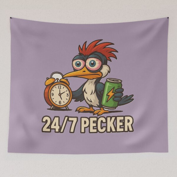 Item preview, 24/7 PECKER – Funny Cartoon Woodpecker Meme designed and sold by OxiSkor.