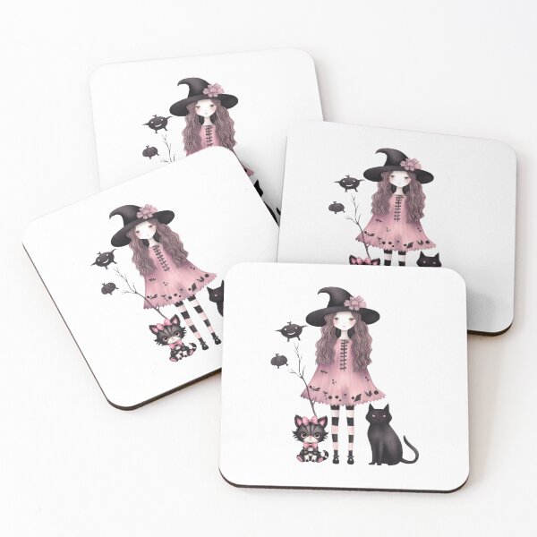 Item preview, Cute Pastel Witch Girl with Cats – Kawaii Halloween Illustration designed and sold by Wild Whiskers Studio.