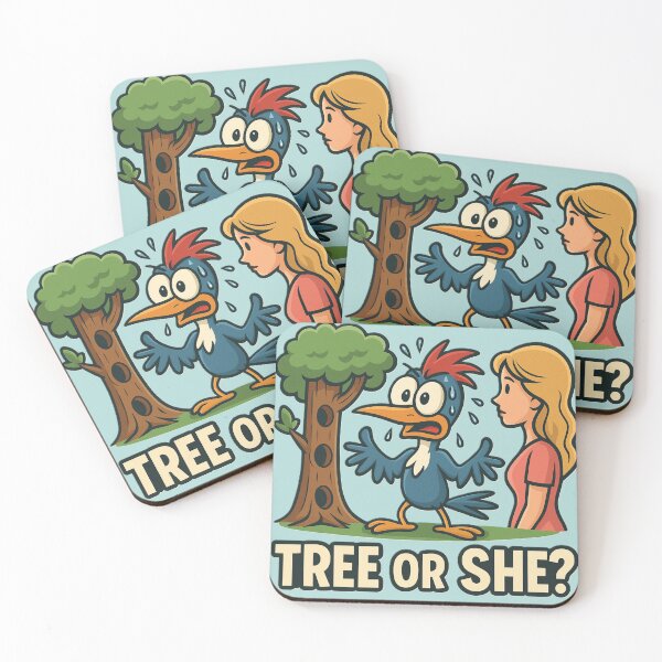 Item preview, Funny Cartoon Woodpecker – Tree or She? Meme Design designed and sold by OxiSkor.