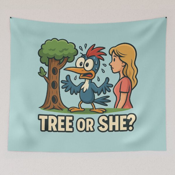 Artikelvorschau, Lustiger Cartoon-Specht – Baum oder sie? Meme-Design entworfen und verkauft von OxiSkor.