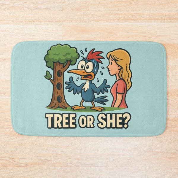 Item preview, Funny Cartoon Woodpecker – Tree or She? Meme Design designed and sold by OxiSkor.