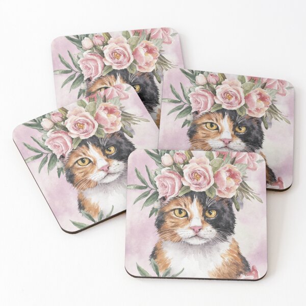 Item preview, Watercolor Calico Cat with Floral Crown designed and sold by theartfulaspie.