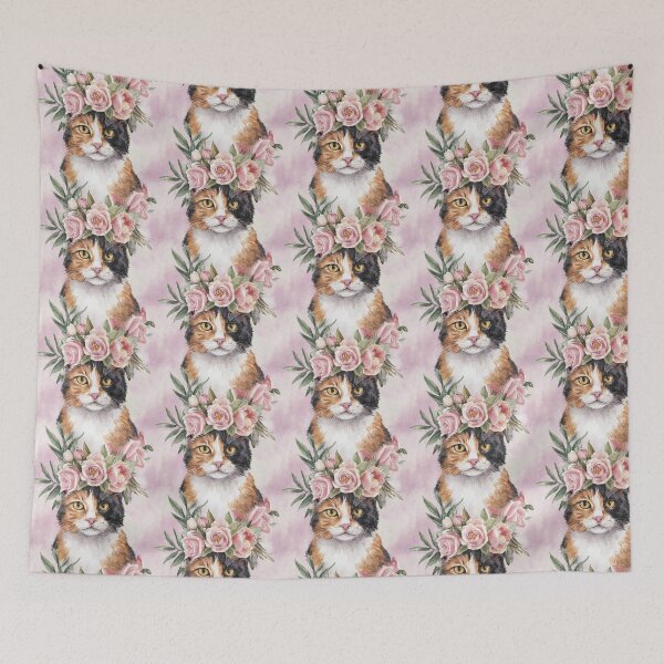 Item preview, Watercolor Calico Cat with Floral Crown designed and sold by theartfulaspie.
