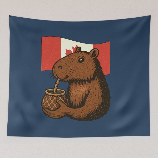 Item preview, Cute Capybara Drinking Yerba Mate – Canada Flag Edition designed and sold by flamini.