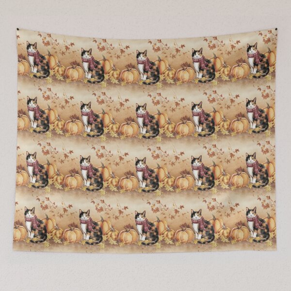 Item preview, Cozy Autumn Calico Cat with Pumpkins designed and sold by theartfulaspie.