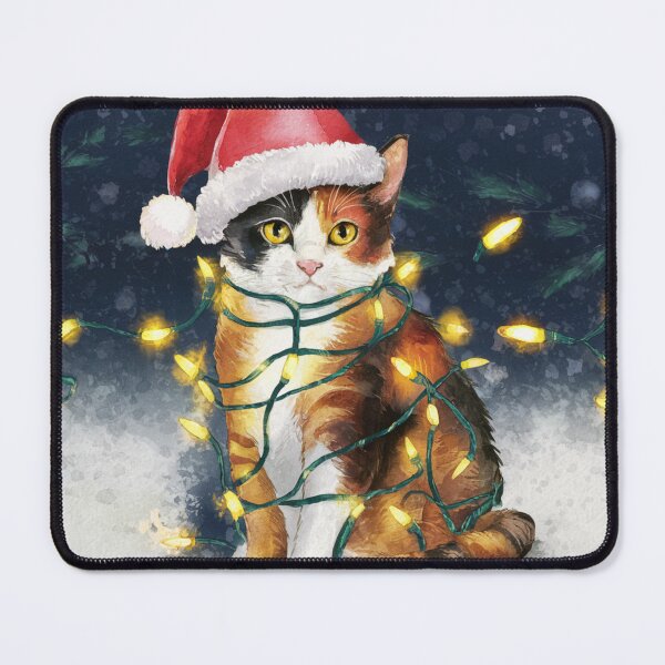 Item preview, Christmas Calico Cat with Santa Hat and Lights designed and sold by theartfulaspie.