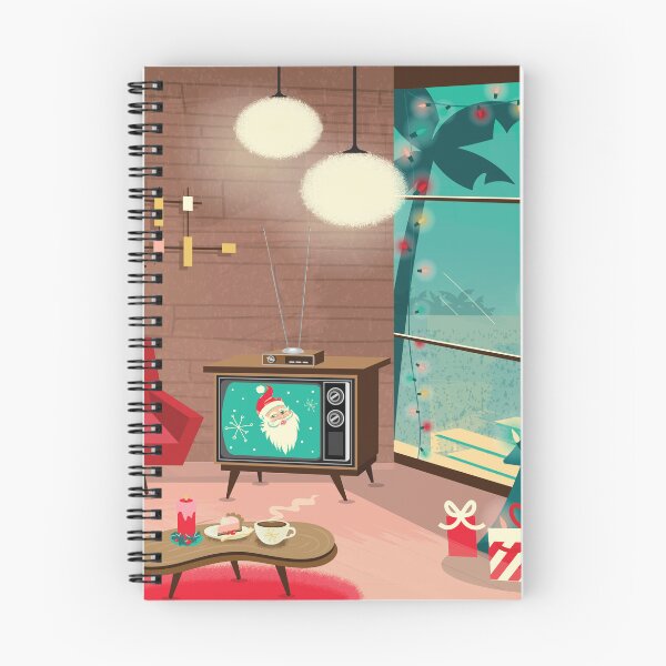 Item preview, Saludo navideño Casa estilo mediados de siglo Sala de estar retro con árbol de Navidad, televisión y muebles designed and sold by Jdawnink.