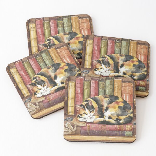 Item preview, Bookworm Calico Cat on Vintage Books designed and sold by theartfulaspie.