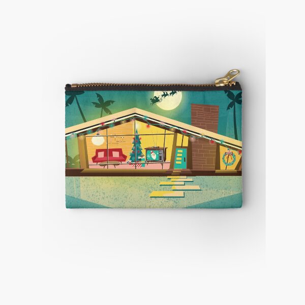 Item preview, Christmas greeting Mid Century style home Retro Living room with Christmas Tree television and furniture designed and sold by Jdawnink.
