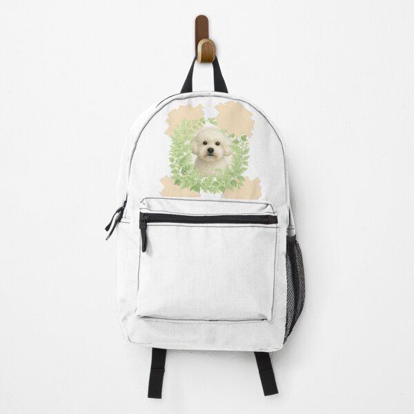 Item preview, “Geometric Bichon Frise with Botanical Wreath – Beige Background” designed and sold by GeoWild Designs.