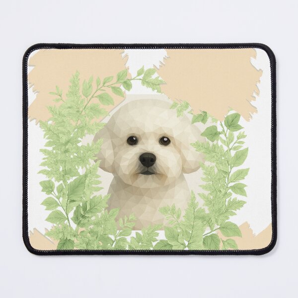 Item preview, “Geometric Bichon Frise with Botanical Wreath – Beige Background” designed and sold by GeoWild Designs.