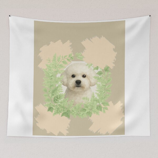 Item preview, “Geometric Bichon Frise with Botanical Wreath – Beige Background” designed and sold by GeoWild Designs.