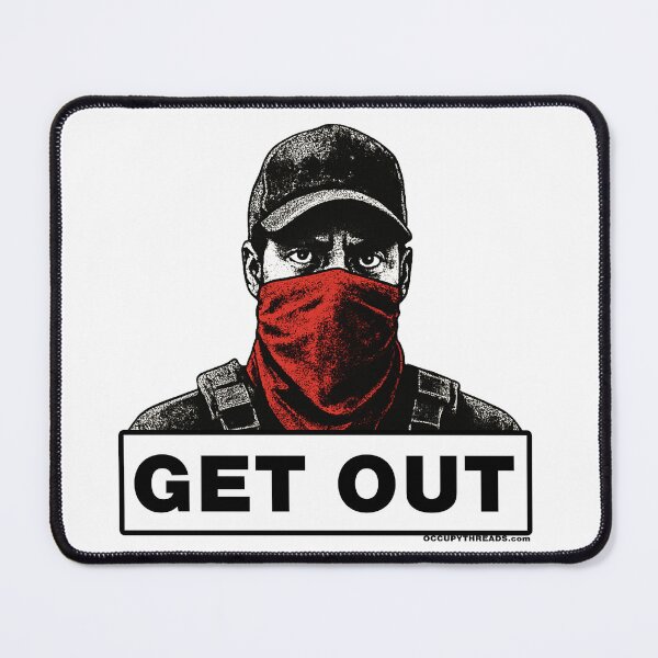 Item preview, GET OUT Protest Image – Stencil Street Art Design with Red Bandana Mask designed and sold by Occupy Threads.