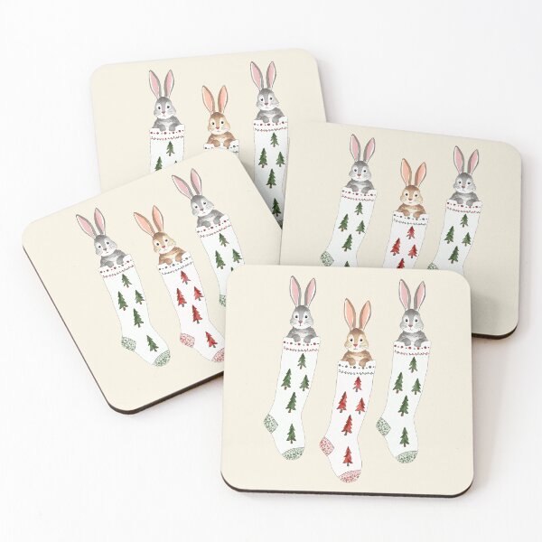 Item preview, Bunny Stockings Coquette Christmas Watercolor designed and sold by Magnolia Valley Art.