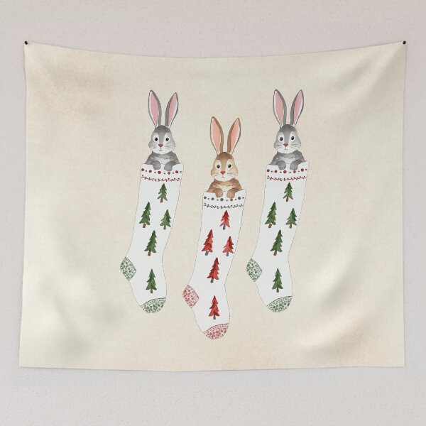 Item preview, Bunny Stockings Coquette Christmas Watercolor designed and sold by Magnolia Valley Art.