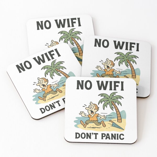 Item preview, No WiFi, Don’t Panic – Retro Castaway Cartoon Tee designed and sold by MapHappens.