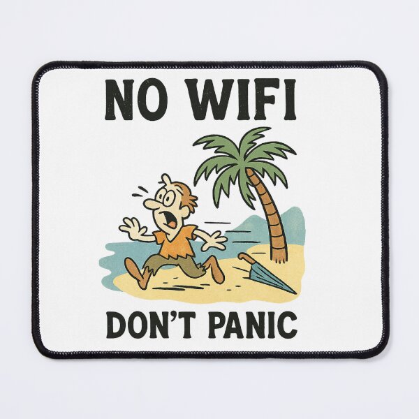 Item preview, No WiFi, Don’t Panic – Retro Castaway Cartoon Tee designed and sold by MapHappens.