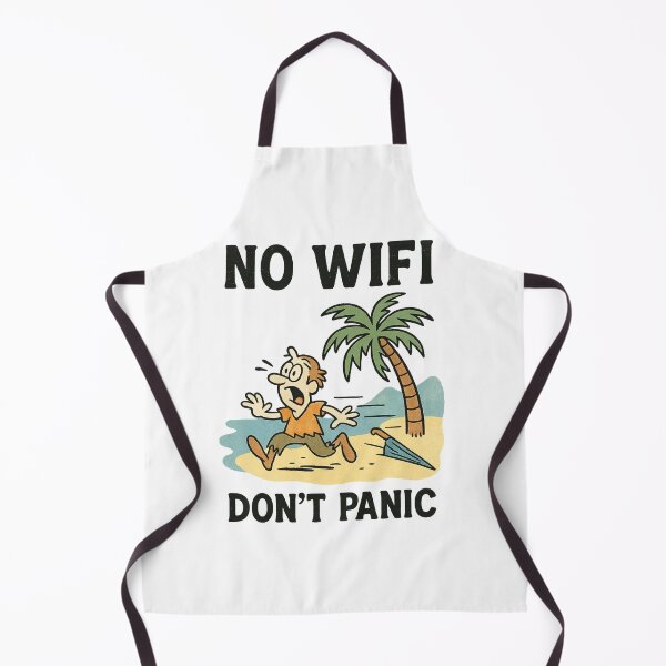 Item preview, No WiFi, Don’t Panic – Retro Castaway Cartoon Tee designed and sold by MapHappens.
