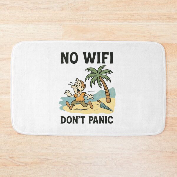 Item preview, No WiFi, Don’t Panic – Retro Castaway Cartoon Tee designed and sold by MapHappens.
