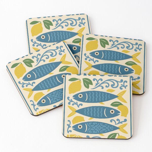 Item preview, Portugual | Portuguese sardines and lemons folk art travel poster designed and sold by Spanish Castles.