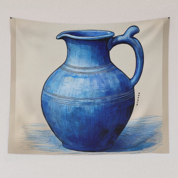 Item preview, Naive Indigo Drawing of an Old Clay Water Jug with Primitive Lines designed and sold by mrpropcake.