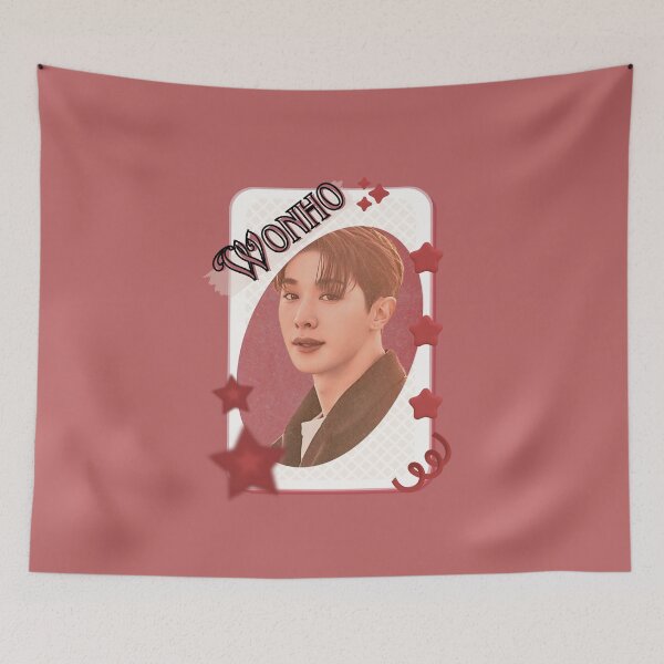 Item preview, Wonho Kpop Solo Artist Card Red Aesthetic Collage Design designed and sold by AJUNICE STUDIO.