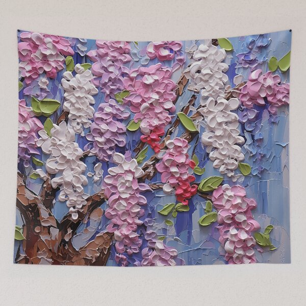 Item preview, Pink And White Floral Impasto-Style On Blue designed and sold by DEC02.