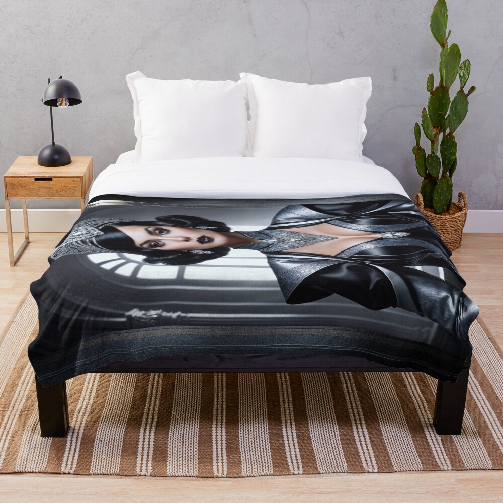 A Silver And Shadow Regal Portrait Of Nemtia Enchanting AI Concept Art by Xzendor7 Decorative Art Print Throw Blanket