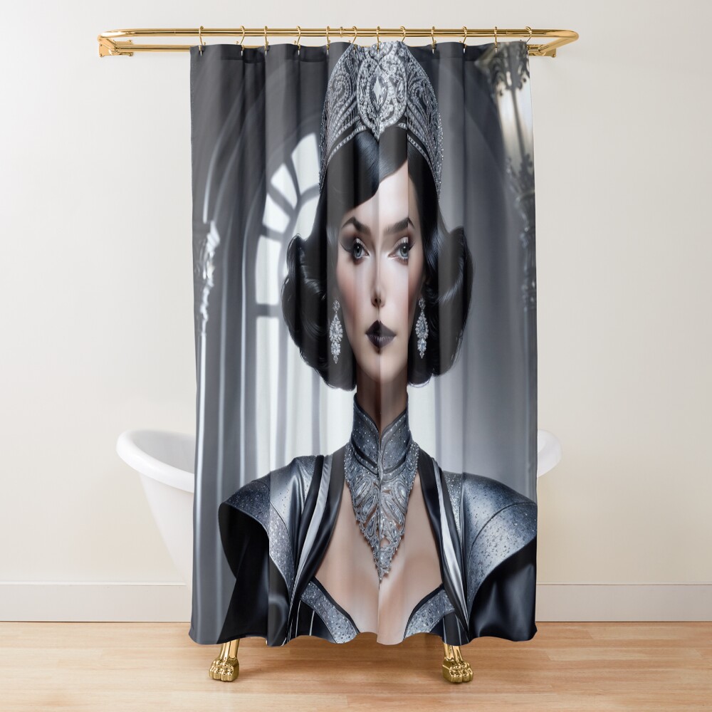 A Silver And Shadow Regal Portrait Of Nemtia Enchanting AI Concept Art by Xzendor7 Decorative Art Print Shower Curtain