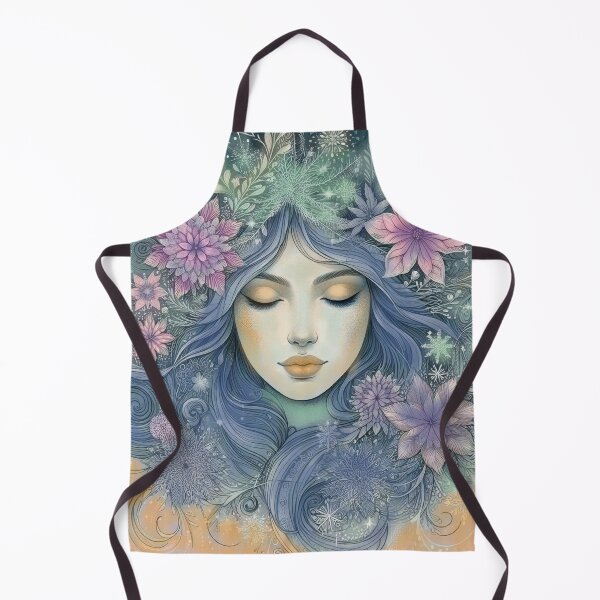 Item preview, Winter Goddess Illustration with Snowflakes and Frozen Flowers Fine Line Art Boho Style designed and sold by Ojo de Lilith.