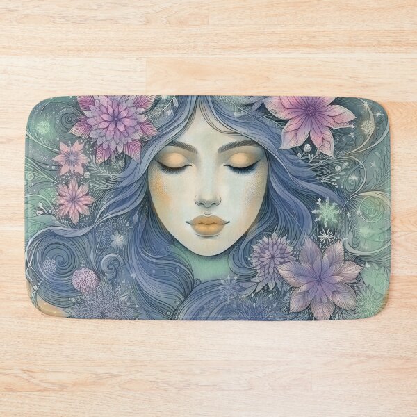 Item preview, Winter Goddess Illustration with Snowflakes and Frozen Flowers Fine Line Art Boho Style designed and sold by  Ojo de Lilith.