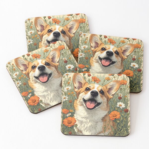 Item preview, A corgi dog among mysterious flowers. designed and sold by Natalia-Vlad.