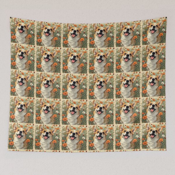 Item preview, A corgi dog among mysterious flowers. designed and sold by Natalia-Vlad.
